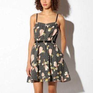 Kimchi Blue Urban Outfitters Linen Floral Sun Dress Short Paper bag black S